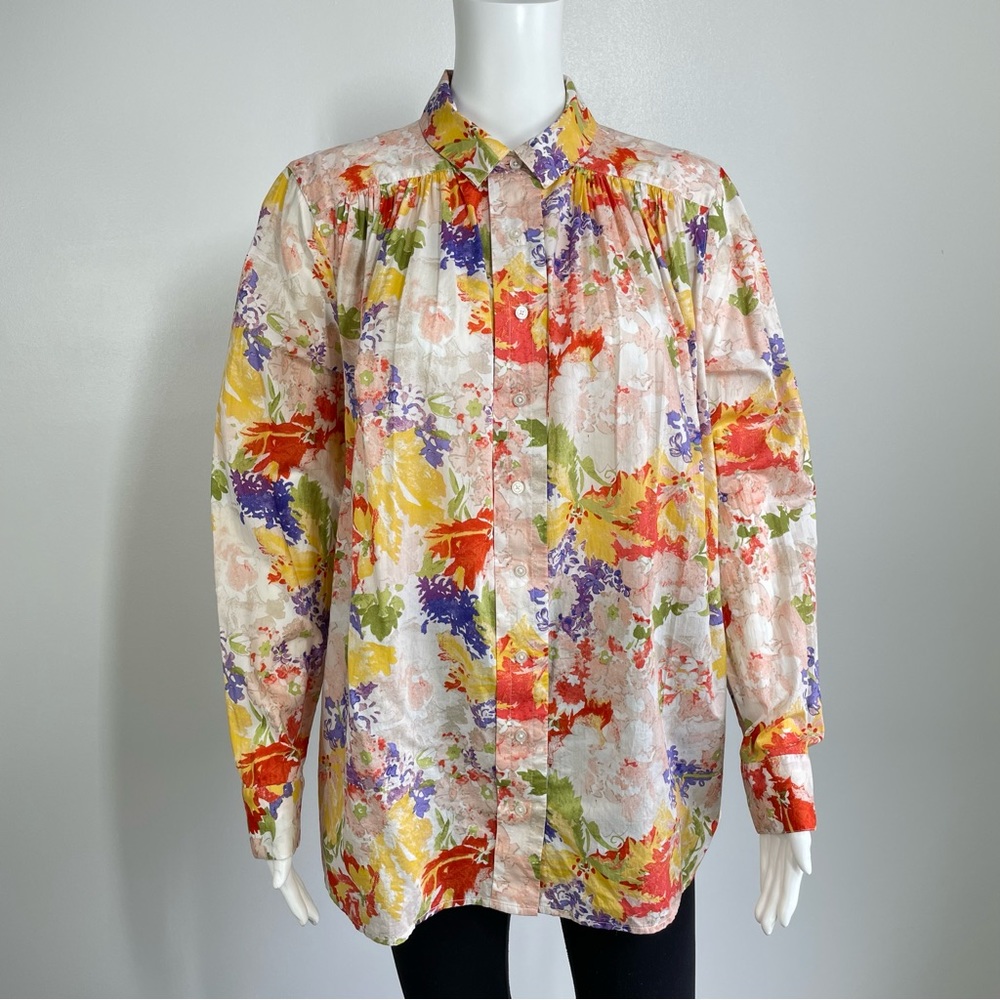 Liz Claiborne Floral Button-Down Blouse in Red, Yellow, Purple, Green